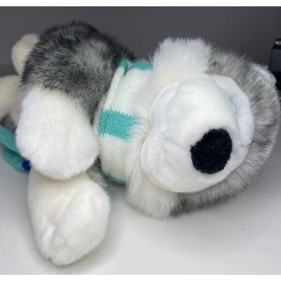 Aurora Flopsie Husky Wolf Plush 12” Blue Winter Hat Scarf Snowflake Vintage - Picture 6 of 14